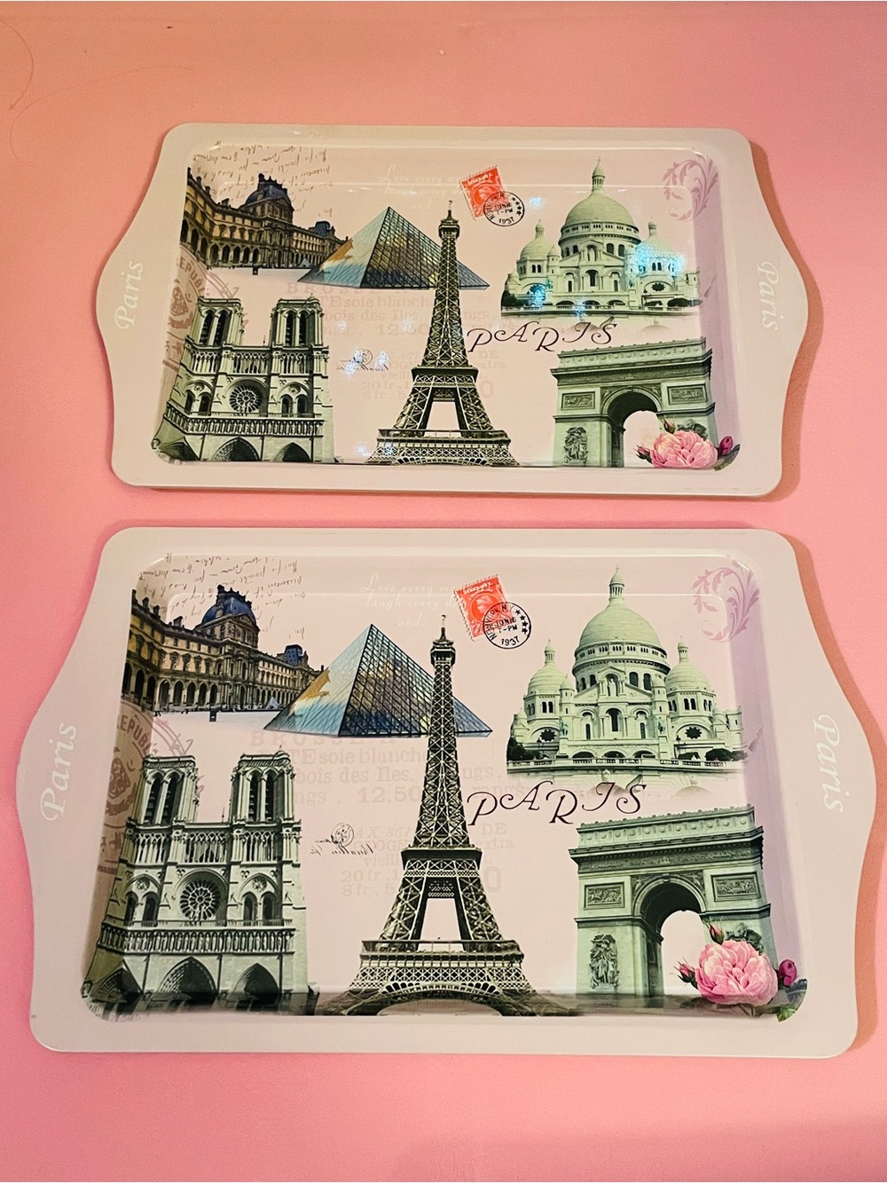 NEW 2-Pieces Paris Portrait Decorative Serving Tray - Pink